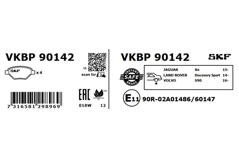 SKF VKBP90142 Комплект гальмівних накладок, дискове гальмо