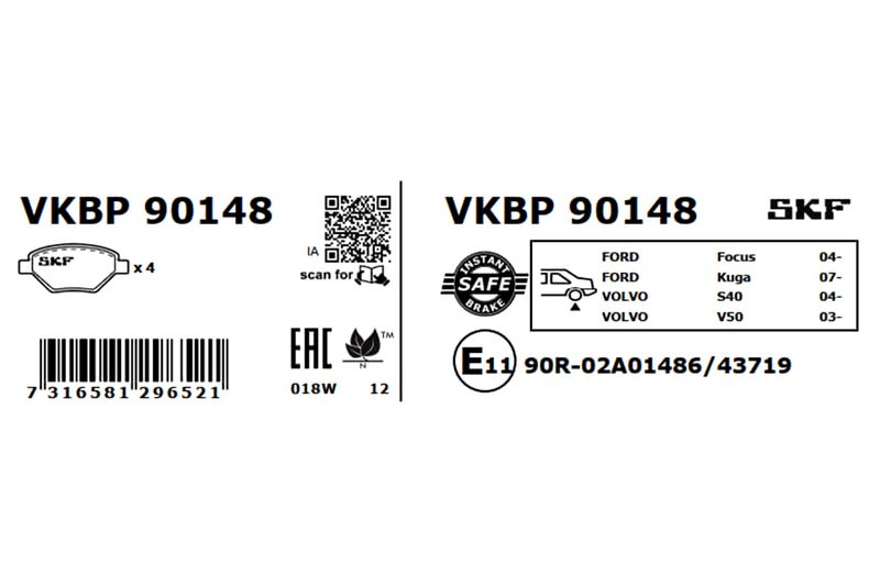 SKF VKBP90148 Комплект гальмівних накладок, дискове гальмо