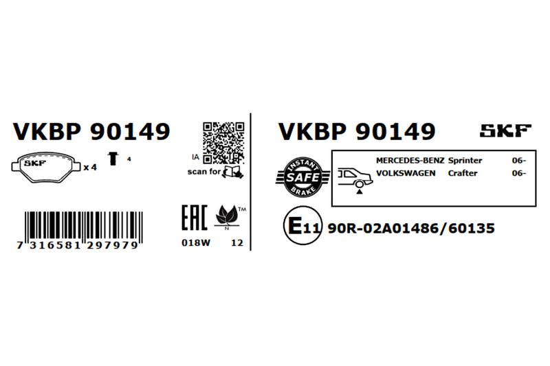 SKF VKBP90149 Комплект гальмівних накладок, дискове гальмо
