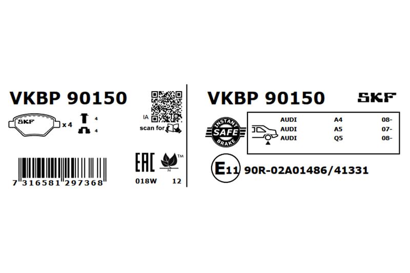 SKF VKBP90150 Комплект гальмівних накладок, дискове гальмо