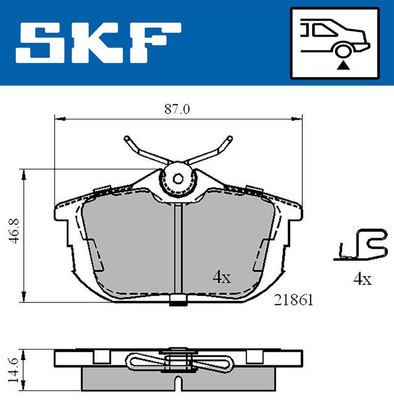 SKF VKBP90160A Комплект гальмівних накладок, дискове гальмо