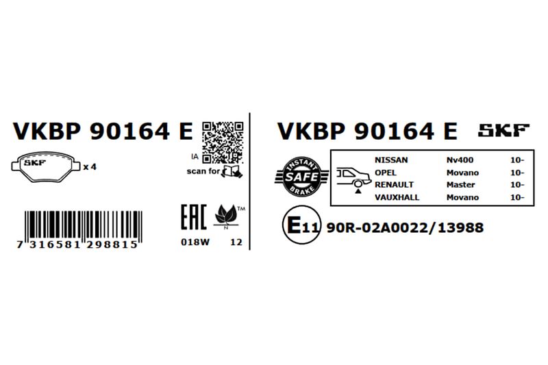SKF VKBP90164E Комплект гальмівних накладок, дискове гальмо