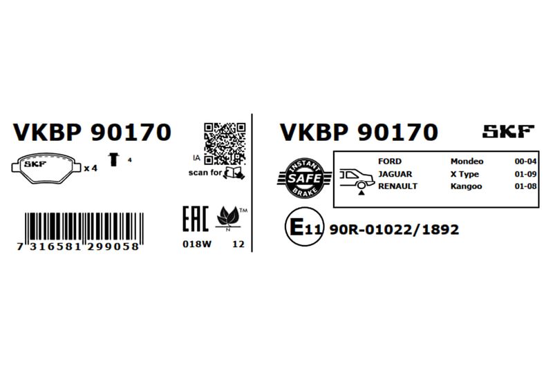 SKF VKBP90170 Комплект гальмівних накладок, дискове гальмо