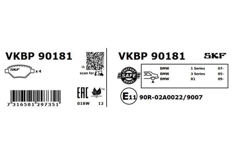 SKF VKBP90181 Комплект гальмівних накладок, дискове гальмо