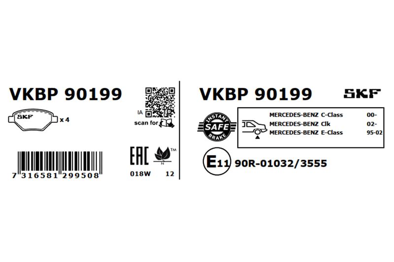 SKF VKBP90199 Комплект гальмівних накладок, дискове гальмо