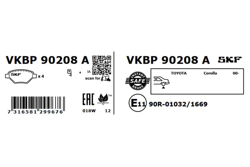 SKF VKBP90208A Комплект гальмівних накладок, дискове гальмо