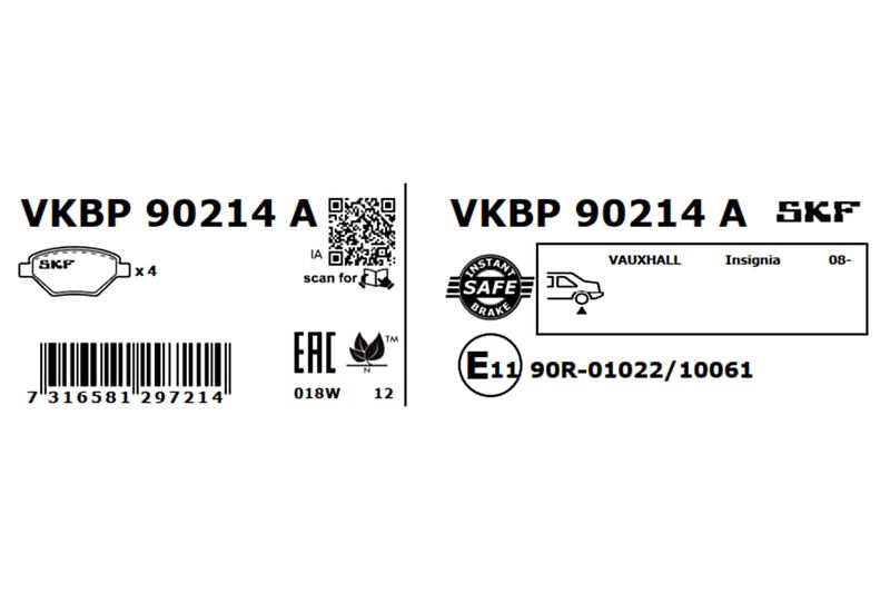 SKF VKBP90214A Комплект гальмівних накладок, дискове гальмо