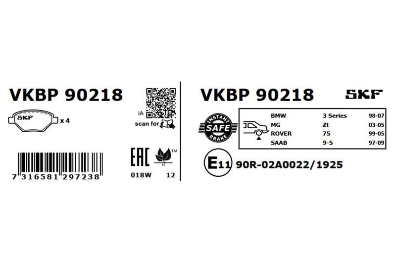 SKF VKBP90218 Комплект гальмівних накладок, дискове гальмо