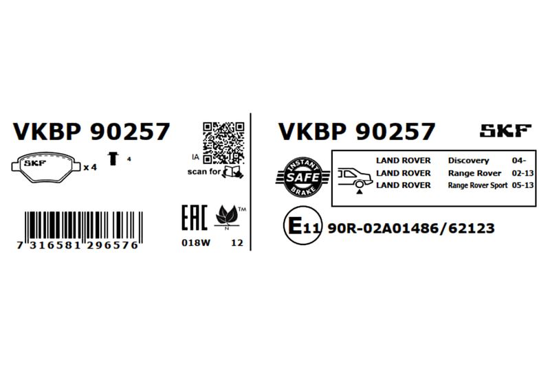 SKF VKBP90257 Комплект гальмівних накладок, дискове гальмо