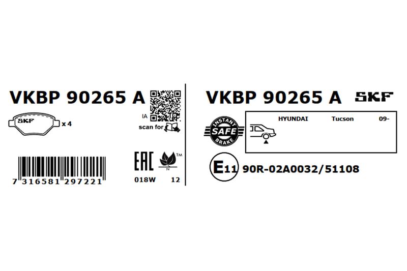SKF VKBP90265A Комплект гальмівних накладок, дискове гальмо