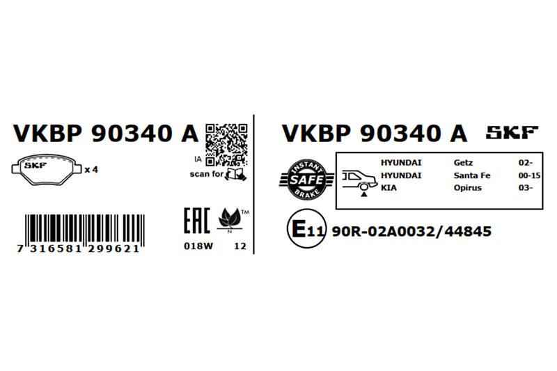 SKF VKBP90340A Комплект гальмівних накладок, дискове гальмо