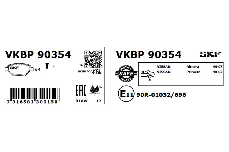 SKF VKBP90354 Комплект гальмівних накладок, дискове гальмо