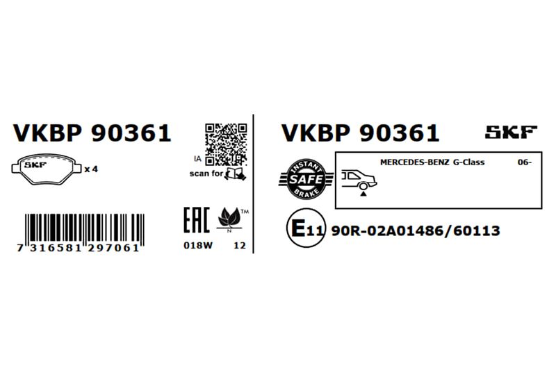 SKF VKBP90361 Комплект гальмівних накладок, дискове гальмо