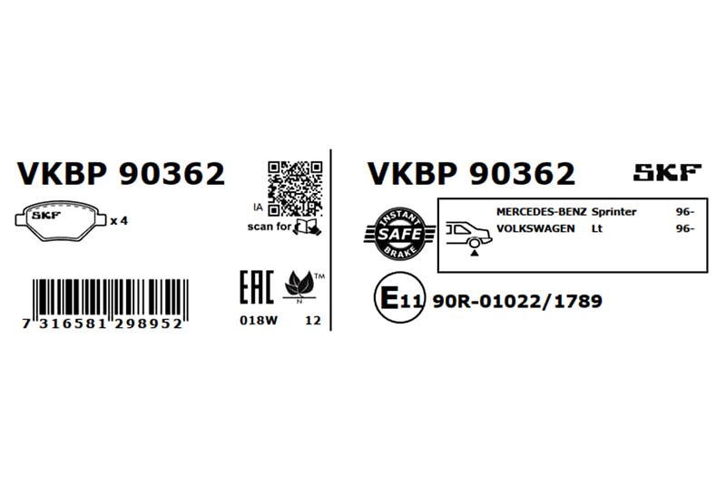 SKF VKBP90362 Комплект гальмівних накладок, дискове гальмо