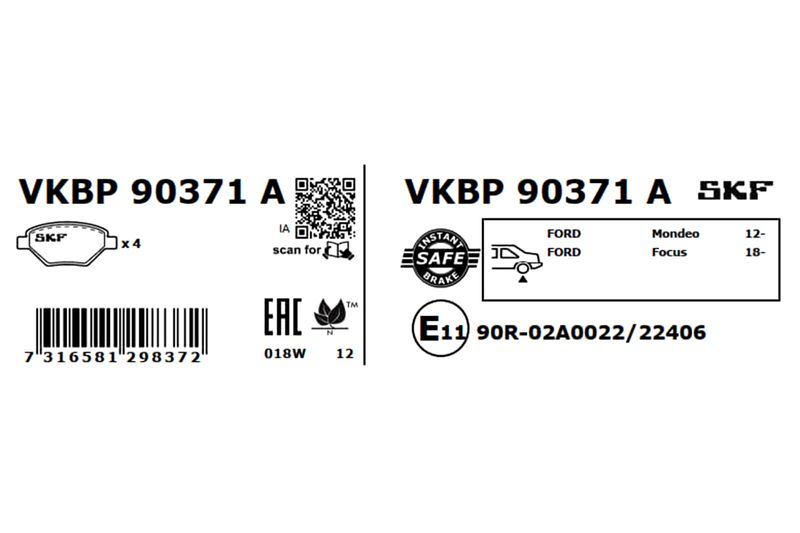 SKF VKBP90371A Комплект гальмівних накладок, дискове гальмо