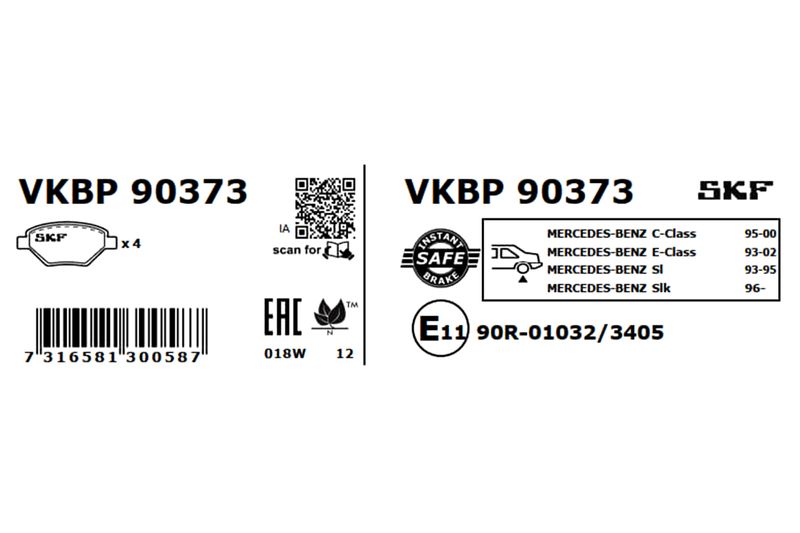 SKF VKBP90373 Комплект гальмівних накладок, дискове гальмо
