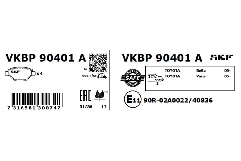 SKF VKBP90401A Комплект гальмівних накладок, дискове гальмо