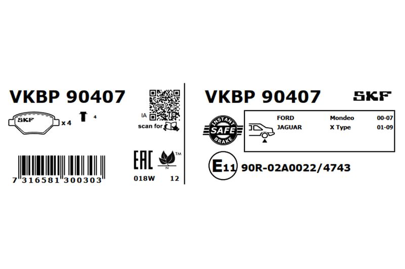 SKF VKBP90407 Комплект гальмівних накладок, дискове гальмо