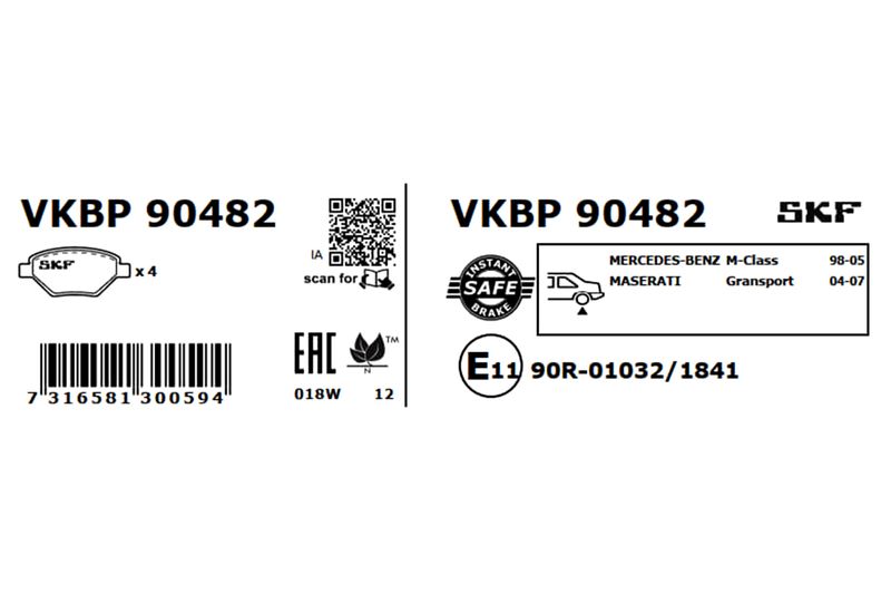 SKF VKBP90482 Комплект гальмівних накладок, дискове гальмо
