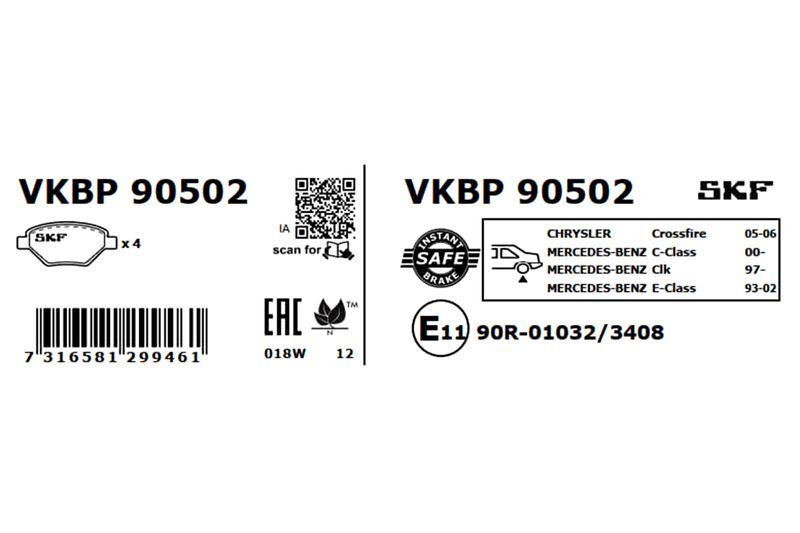 SKF VKBP90502 Комплект гальмівних накладок, дискове гальмо