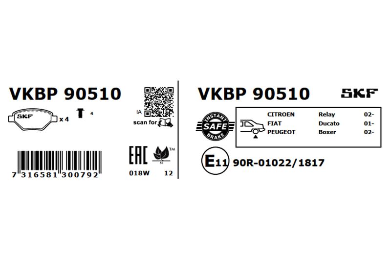 SKF VKBP90510 Комплект гальмівних накладок, дискове гальмо