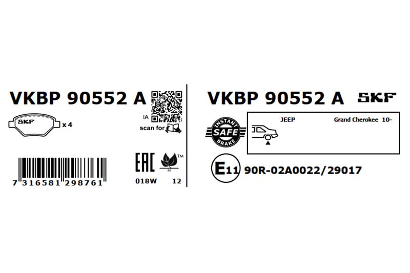 SKF VKBP90552A Комплект гальмівних накладок, дискове гальмо