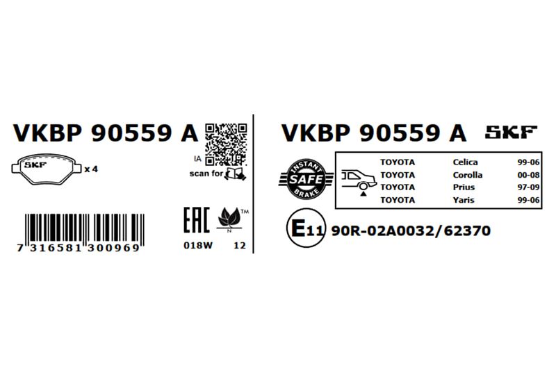SKF VKBP90559A Комплект гальмівних накладок, дискове гальмо