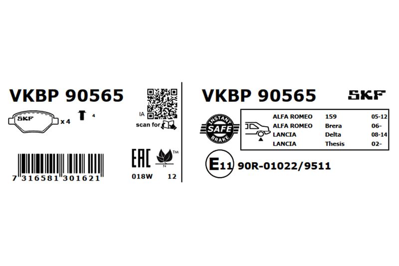 SKF VKBP90565 Комплект гальмівних накладок, дискове гальмо
