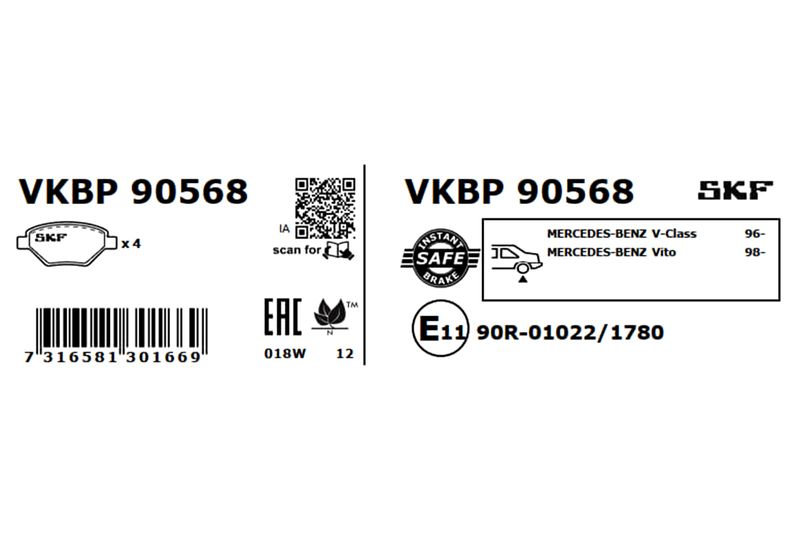 SKF VKBP90568 Комплект гальмівних накладок, дискове гальмо