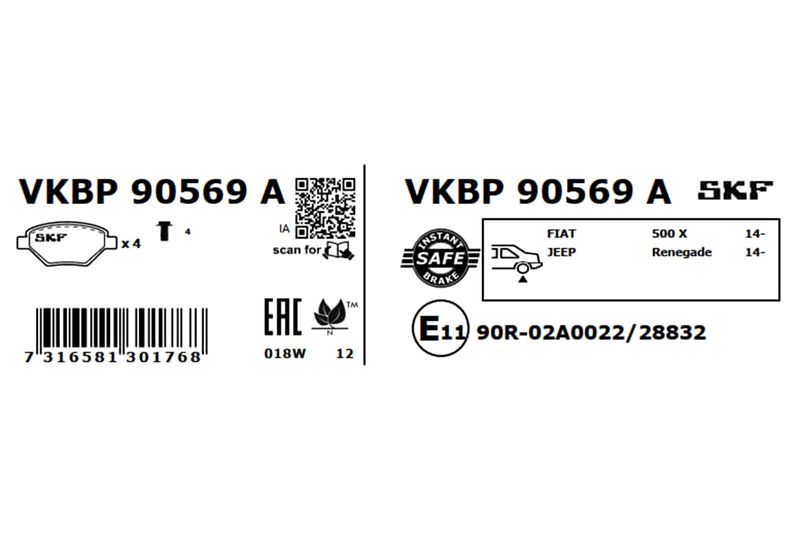 SKF VKBP90569A Комплект гальмівних накладок, дискове гальмо