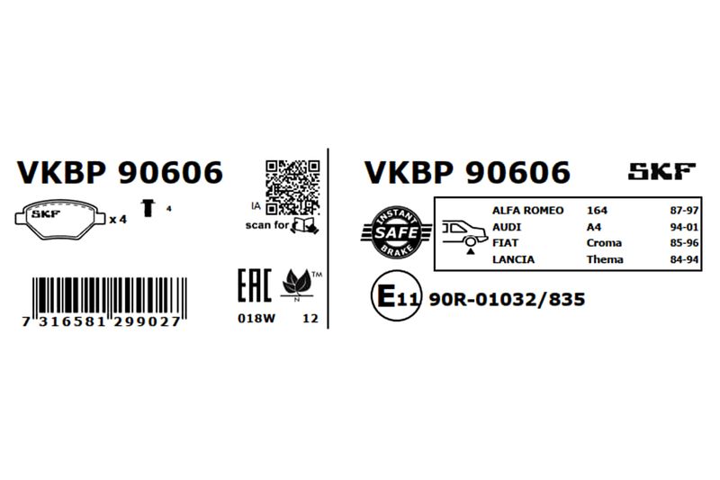 SKF VKBP90606 Комплект гальмівних накладок, дискове гальмо