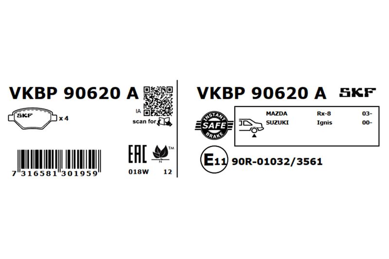 SKF VKBP90620A Комплект гальмівних накладок, дискове гальмо