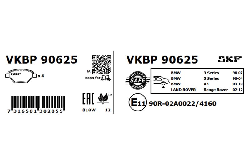 SKF VKBP90625 Комплект гальмівних накладок, дискове гальмо