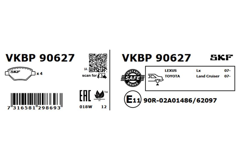 SKF VKBP90627 Комплект гальмівних накладок, дискове гальмо