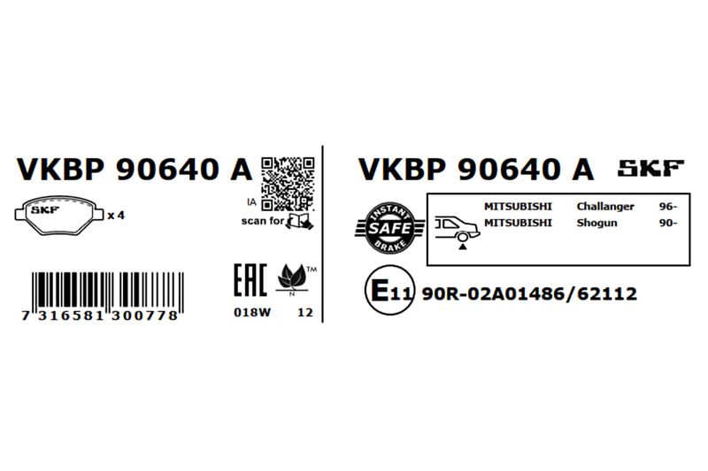 SKF VKBP90640A Комплект гальмівних накладок, дискове гальмо