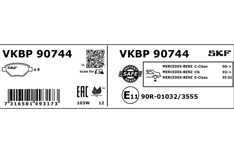 SKF VKBP90744 Комплект гальмівних накладок, дискове гальмо