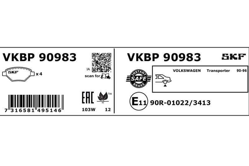 SKF VKBP90983 Комплект гальмівних накладок, дискове гальмо