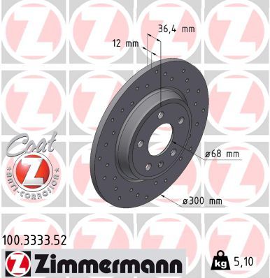 Zimmermann 100333352 Диск гальмівний (задній) Audi A4/A5/Q5 07-/A6/A7 11- (300x12) (з покриттям) (по