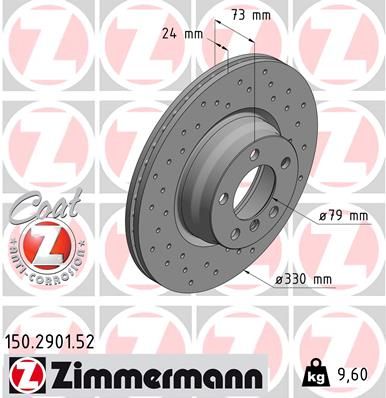 Zimmermann 150290152 Диск гальмівний (передній) BMW 3 (F30/F31) 11- (330x24) (з покриттям) (вент.) B