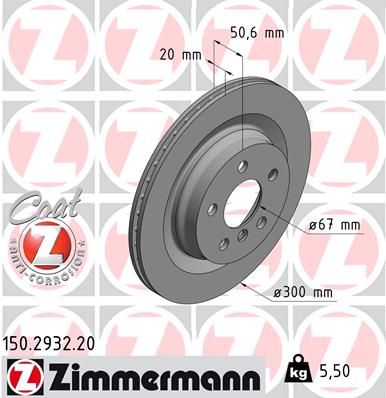 Zimmermann 150293220 Диск гальмівний (задній) BMW 1 (F40)/2 (F45)/X1 (F48) 13-(300x20) (з покрит.) (