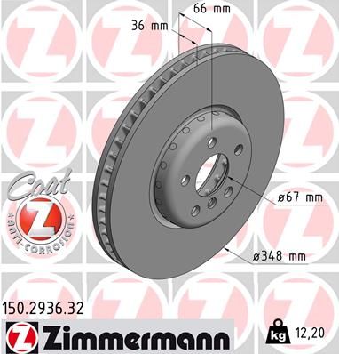 Zimmermann 150293632 Диск гальмівний (передній) BMW 5 (G30/F90)/7 (G11/G12) 15- (348x36) (L) (з покр