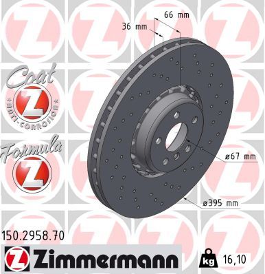 Zimmermann 150295870 Диск гальмівний (передній) BMW 5 (G30/F90)/7 (G11/G12)/X5 (G05/F95) 15- (395x36