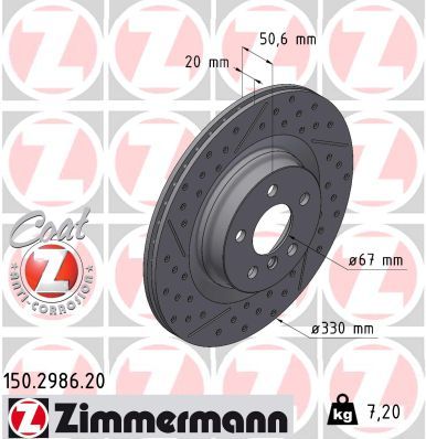 Zimmermann 150298620 Диск гальмівний (задній) MW 1 (F40)/2 (F44) 19- (L) (330x20) (з вентил.) (с пок