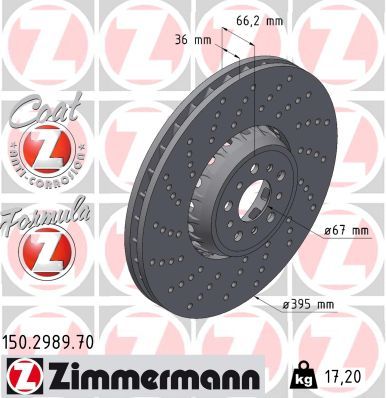 Zimmermann 150298970 Диск гальмівний (передній) BMW X3 M (G01)/X5 M (G05) 19- (395х36) (L) (перф.)