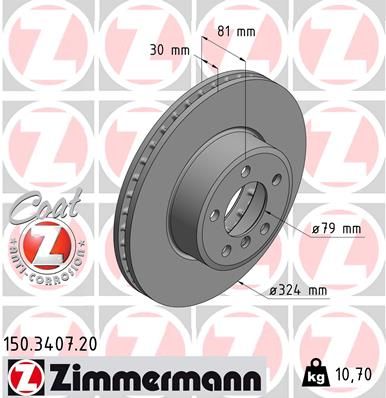 Zimmermann 150340720 Диск гальмівний (передній) BMW 7 (E65/66/67) 3.0-4.0i 01-09 (324x30) (з покритт
