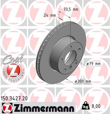 Zimmermann 150342720 Диск гальмівний (передній) BMW 3 (E90-93) 04-13 (300x24) (з покриттям) (вент.)