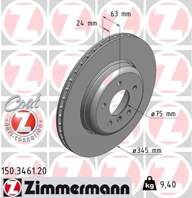 Zimmermann 150346120 Диск гальмівний (задній) BMW 5 (E60/E61)/ 6 (E63) 03-10 (345x24) (з покриттям)