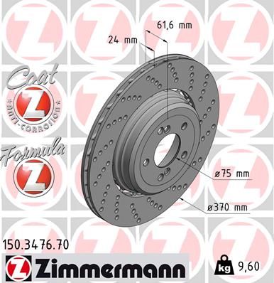 Zimmermann 150347670 Диск гальмівний (задній) BMW 5 (E60/E61)/6 (E63) 04-10 (R) (370x24) (з покриття