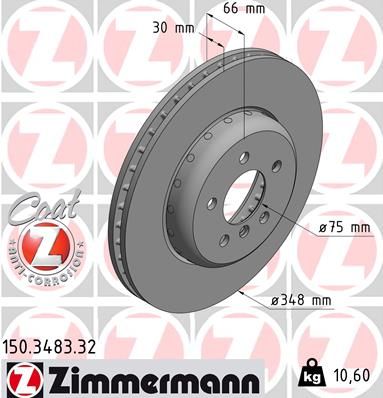 Zimmermann 150348332 Диск гальмівний (передній) BMW 5 (F10/F11)/6 (F06/F13) 09- (348x30) (з покриття