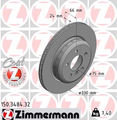 Zimmermann 150348432 Диск гальмівний (задній) BMW 5 (F10/F11) 09-17 (330x20) (з покриттям) (вентильо